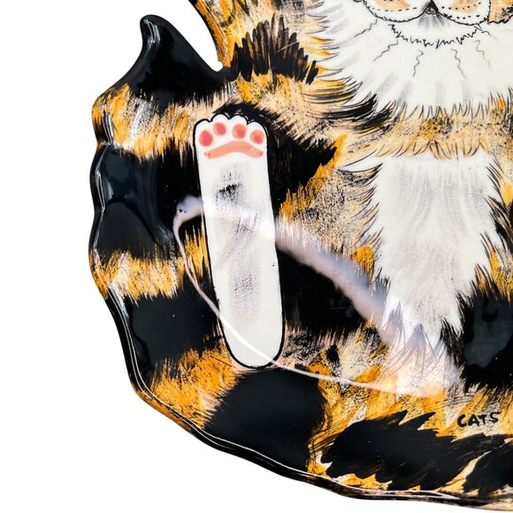 Cats by Nina Lyman Ceramic Cat Shaped Plate Platter Orange Black Calico - Picture 4 of 12